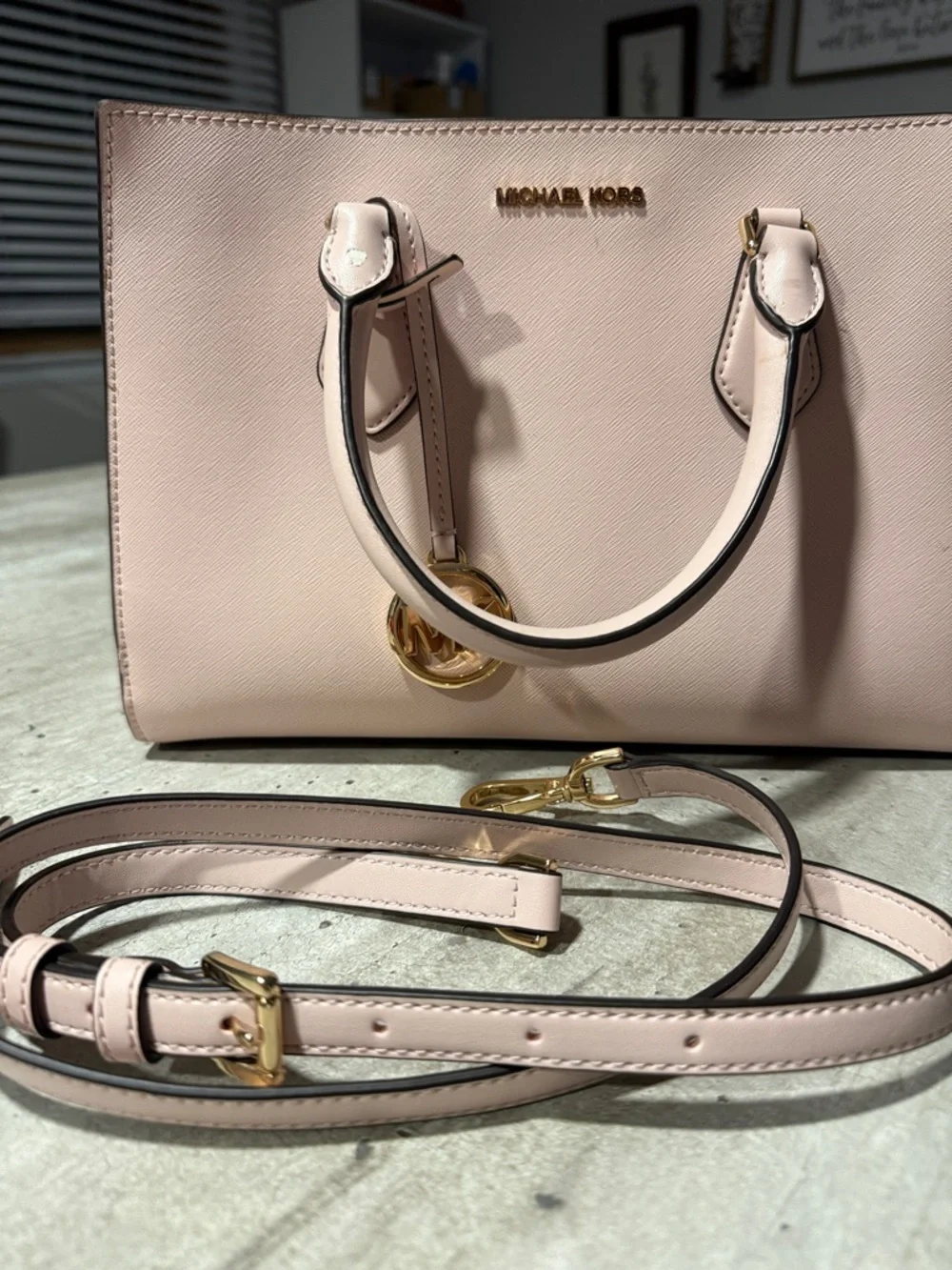 Michael Kors Blush Pink Saffiano Satchel with Gold Hardware